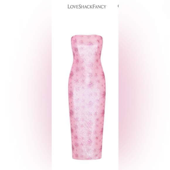 LoveShackFancy Stasia Sequin Dress Pink Strapless Evening Cocktail Party Sz 8 - Picture 3 of 7